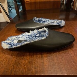 Free People SYDNEY BROWN Vegan Leather Faux Fur Lined Mule Flat Slide